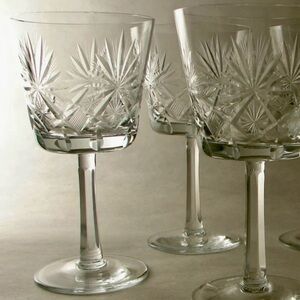 8 Etched, MCM cut crystal, sherry/cordial glasses. 4.5oz vintage